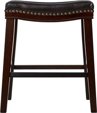 26" Contemporary Upholstered Saddle Counter Stool With Trim Set Of 2 , Dark Brown Dark Brown Pu