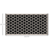 Outsunny Reversible Outdoor Rug, 9' X 18' Waterproof Plastic Straw Floor Mat, Portable Rv Camping Carpet, Large Floor Mat For Backyard, Deck, Picnic, Beach, Black & Beige Black Plastic