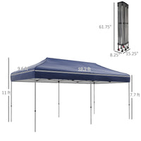 Outsunny 10' X 20' Pop Up Canopy Tent, Instant Sun Shelter With 3 Level Adjustable Height, Easy Up Outdoor Tent For Parties With Wheeled Carry Bag For Garden, Patio, Dark Blue Dark Blue Steel