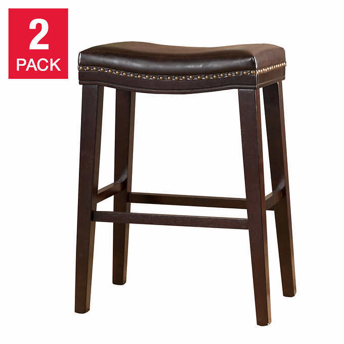 26" Contemporary Upholstered Saddle Counter Stool With Trim Set Of 2 , Dark Brown Dark Brown Pu