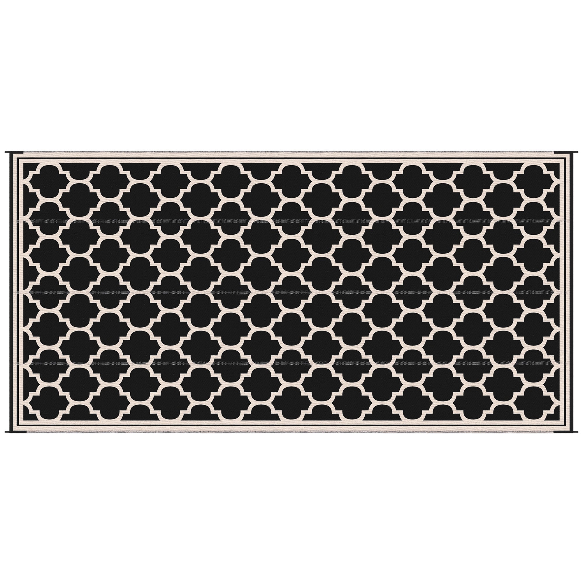 Outsunny Reversible Outdoor Rug, 9' X 18' Waterproof Plastic Straw Floor Mat, Portable Rv Camping Carpet, Large Floor Mat For Backyard, Deck, Picnic, Beach, Black & Beige Black Plastic