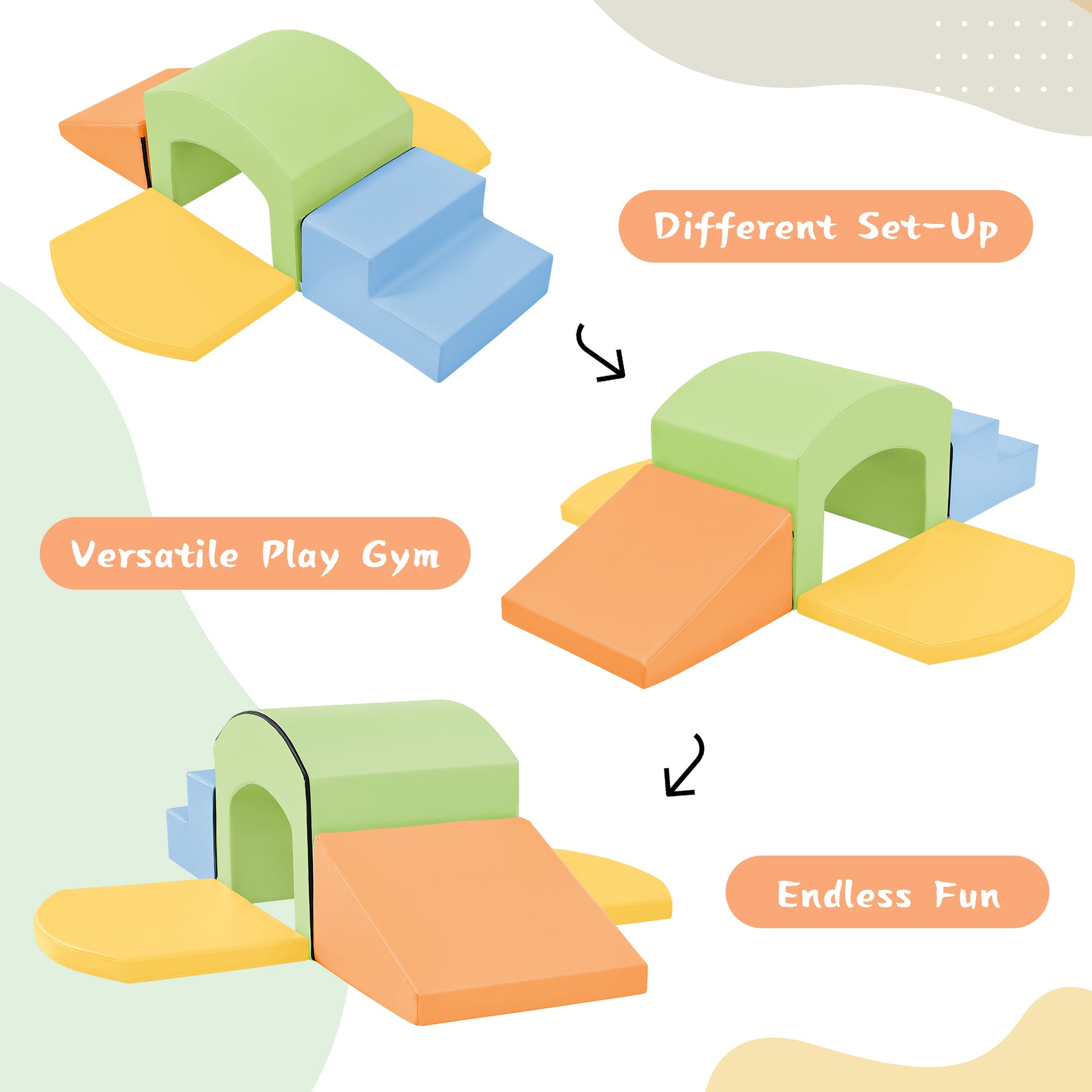 Soft Foam Playset For Toddlers, Safe Softzone Single Tunnel Foam Climber For Kids, Lightweight Indoor Active Play Structure With Slide Stairs And Ramp For Beginner Toddler Climb And Crawl Colorful Foam
