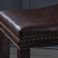 26" Contemporary Upholstered Saddle Counter Stool With Trim Set Of 2 , Dark Brown Dark Brown Pu