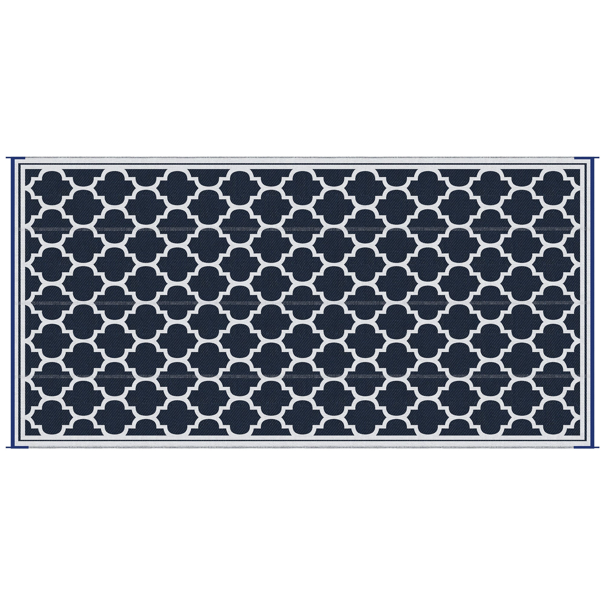 Outsunny Reversible Outdoor Rug Carpet, 9' X 18' Waterproof Plastic Straw Rug, Portable Rv Camping Rugs With Carry Bag, Large Floor Mat For Backyard, Deck, Picnic, Beach, Blue & White Blue Polypropylene