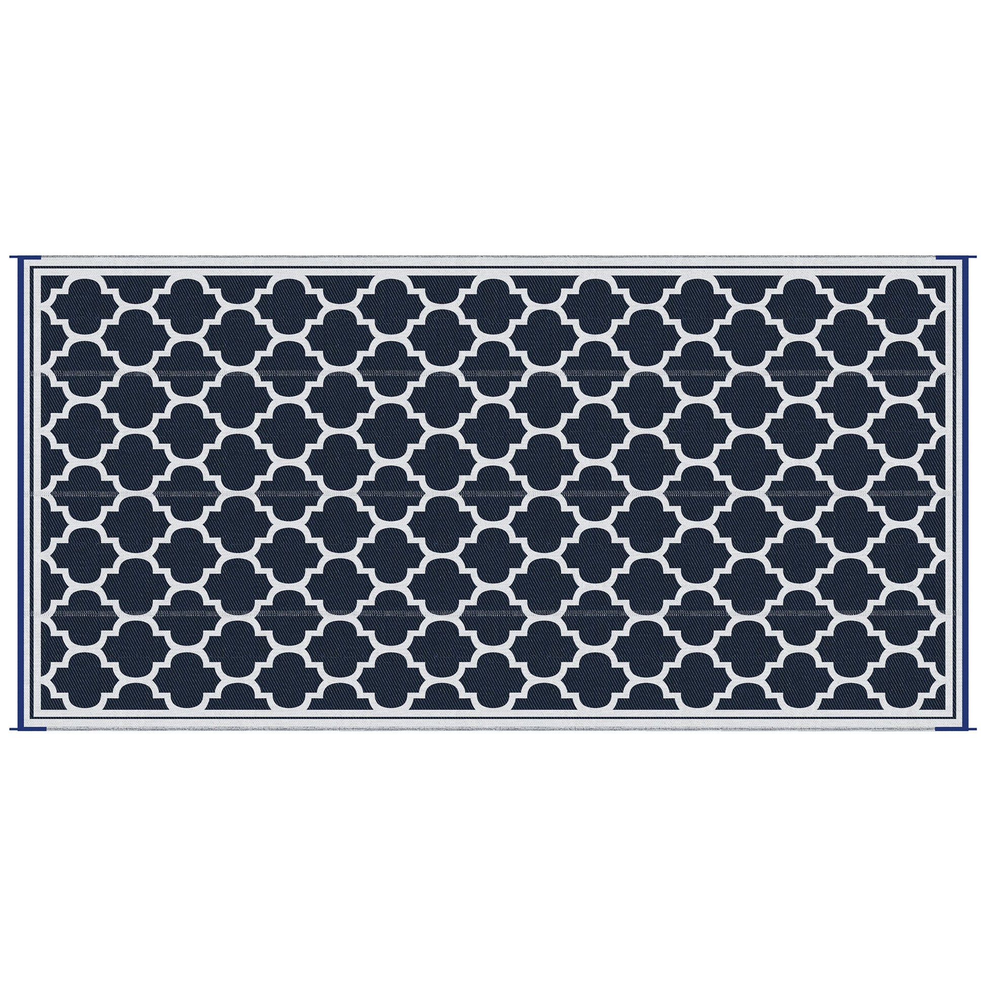 Outsunny Reversible Outdoor Rug Carpet, 9' X 18' Waterproof Plastic Straw Rug, Portable Rv Camping Rugs With Carry Bag, Large Floor Mat For Backyard, Deck, Picnic, Beach, Blue & White Blue Polypropylene