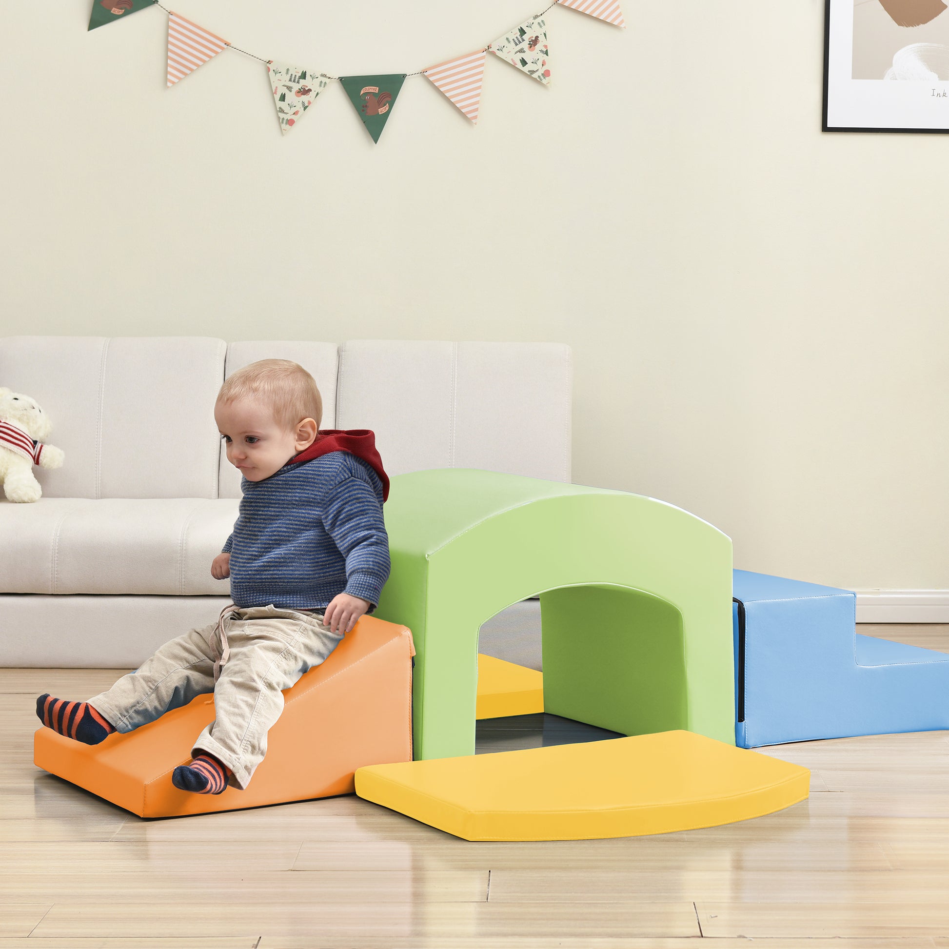 Soft Foam Playset For Toddlers, Safe Softzone Single Tunnel Foam Climber For Kids, Lightweight Indoor Active Play Structure With Slide Stairs And Ramp For Beginner Toddler Climb And Crawl Colorful Foam