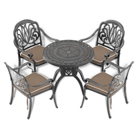 31.50 Inch Cast Aluminum Patio Dining Table With Black Frame And Umbrella Hole Yes Complete Patio Set Black Weather Resistant Frame Garden & Outdoor Complete Patio Sets Metal Aluminium