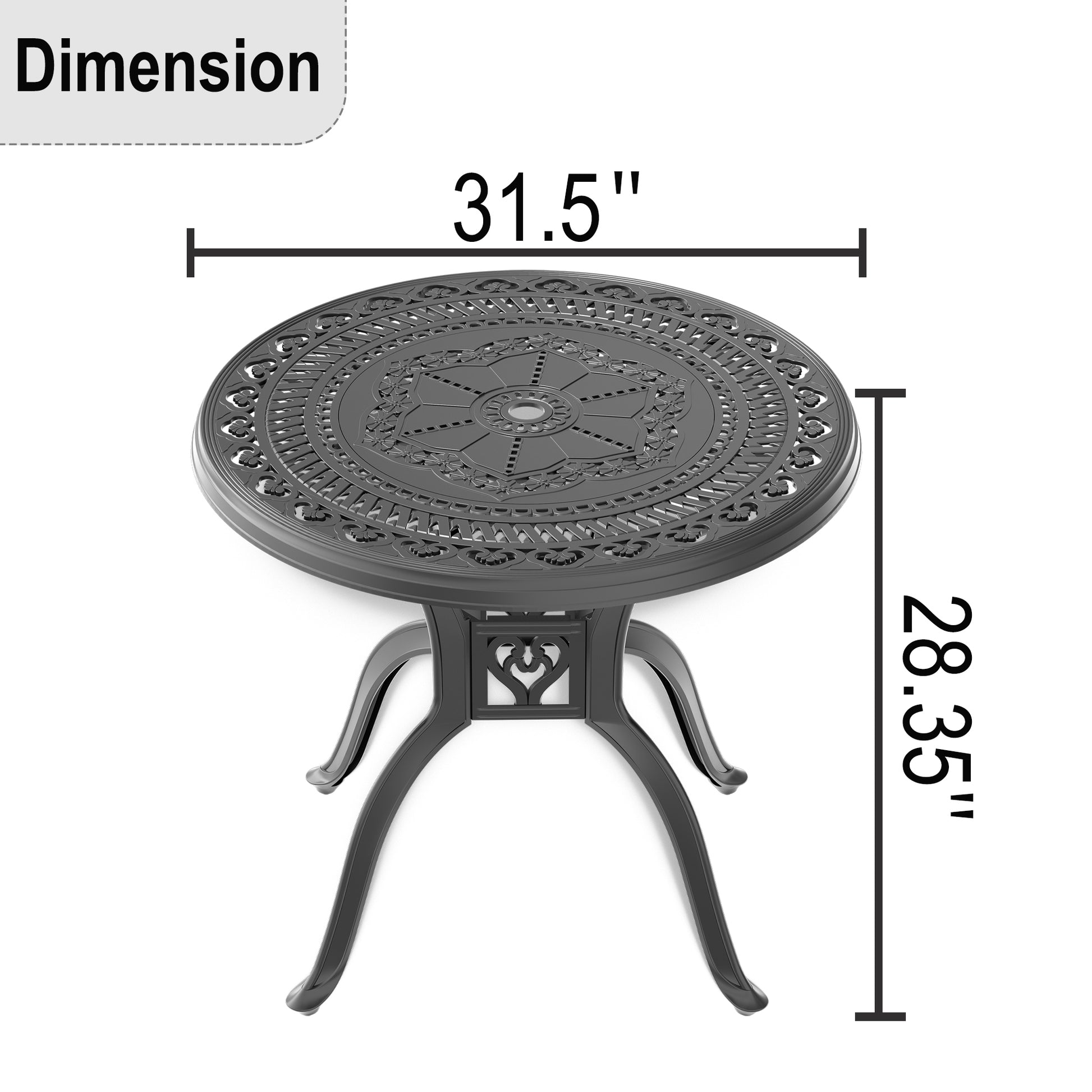 31.50 Inch Cast Aluminum Patio Dining Table With Black Frame And Umbrella Hole Yes Complete Patio Set Black Weather Resistant Frame Garden & Outdoor Complete Patio Sets Metal Aluminium