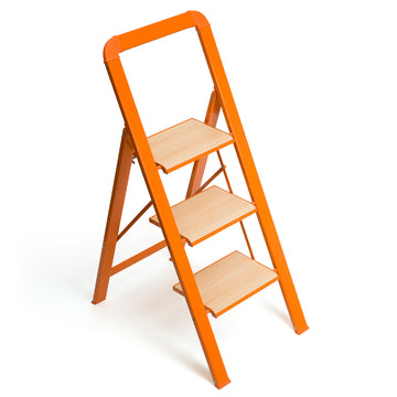 3 Step Ladder Folding Step Stool For Adults With Wide Anti Slip Pedal, Aluminium Lightweight Foldable Step Ladders For Home Kitchen Office, 580 Lbs Capacity Orange Multi Aluminum