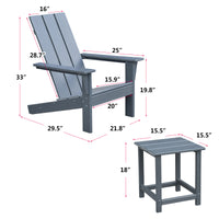 3Pcs Outdoor Adirondack Chairs,Patio Lawn Chairs With Side Table,For Deck Garden Backyard Balcony,Dark Grey Dark Grey Hdpe