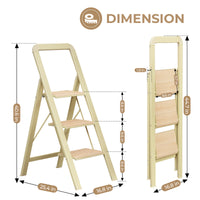 3 Step Ladder Folding Step Stool For Adults With Wide Anti Slip Pedal, Aluminium Lightweight Foldable Step Ladders For Home Kitchen Office, 580 Lbs Capacity Light Beige Aluminum