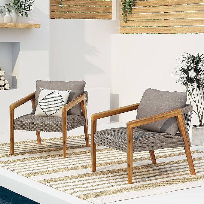 Outdoor Acacia Wood Club Chairs With Cushions Teak Gray Grey Acacia Wood