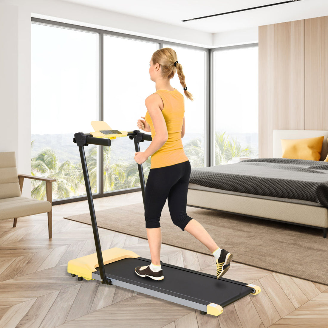 Treadmills For Home, Treadmill With Led For Walking & Running Yellow Iron