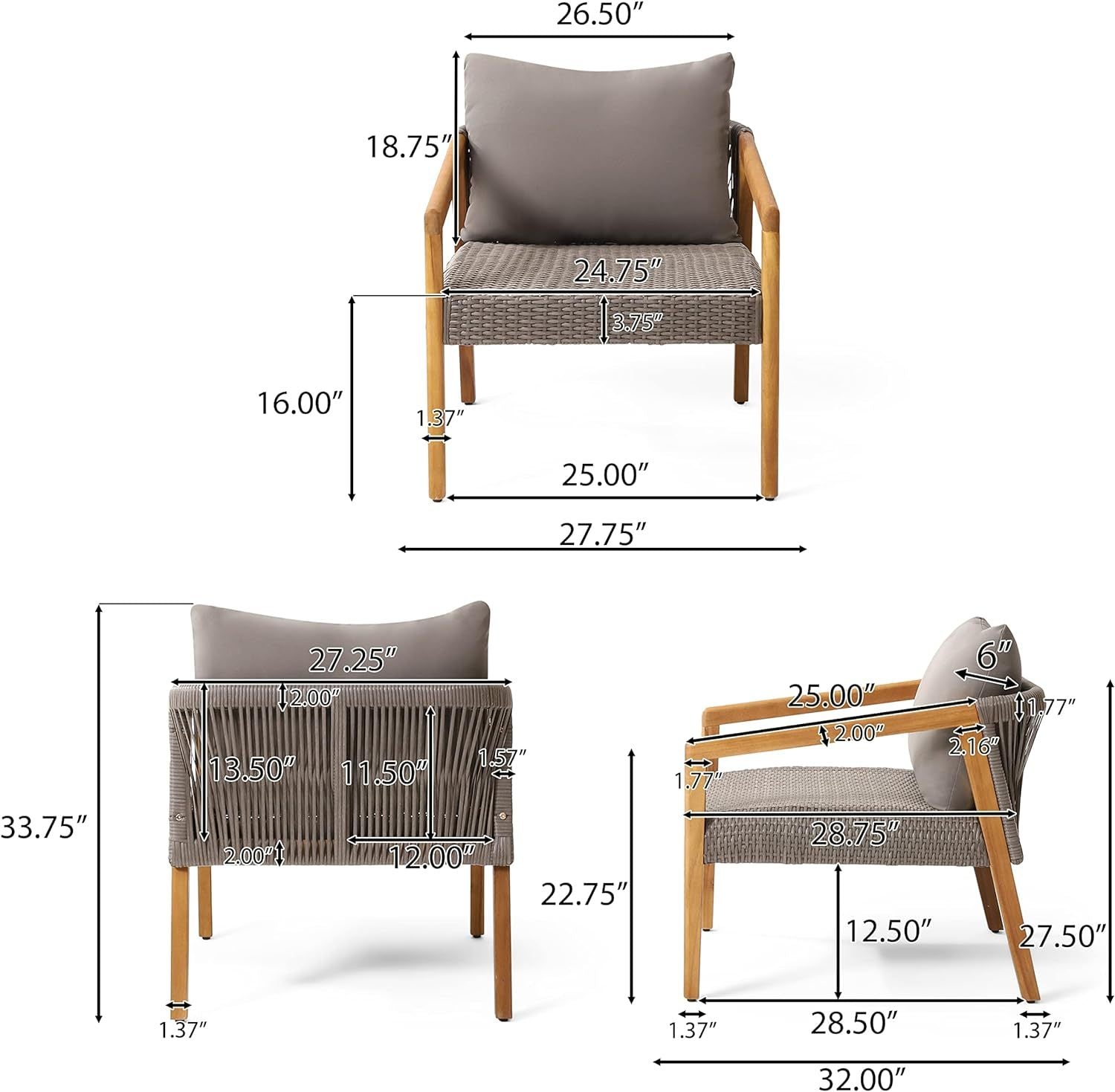 Outdoor Acacia Wood Club Chairs With Cushions Teak Gray Grey Acacia Wood
