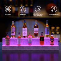 Led Lighted Liquor Bottle Display Shelf, 37 Inch Bar Display Shelf, Diy Illuminated Bottle Shelf With App & Remote Control, 2 Step Freestanding Holding Bottles For Home Bar, Party, Grey Grey Kitchen Modern Engineered Wood