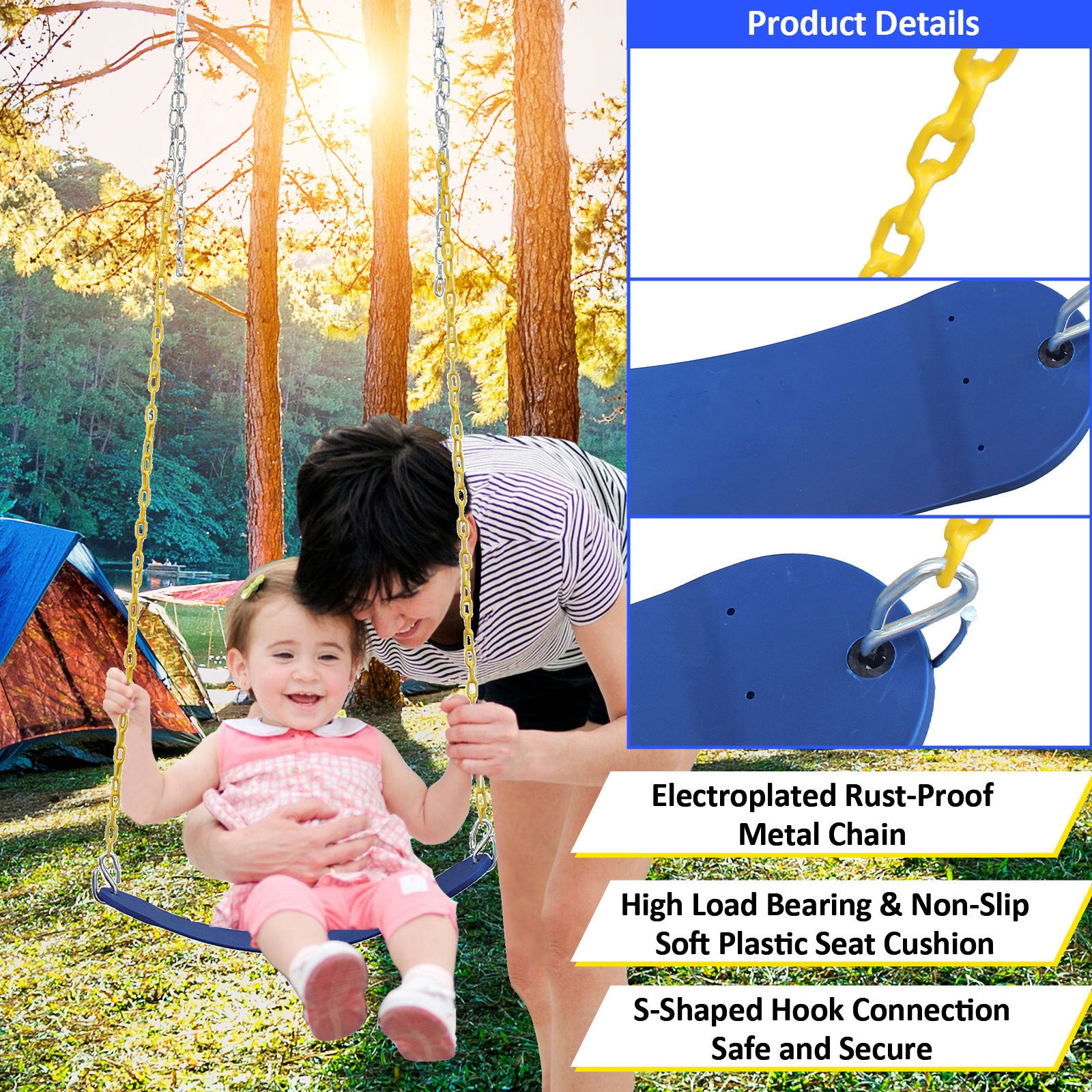 Indoor Outdoor Metal Swing Set With Safety Belt For Backyard Multicolor Steel