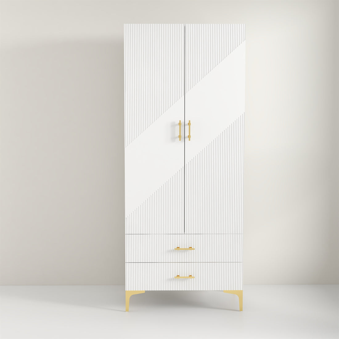 Wood Armoire With 2 Drawers,White - White Gold