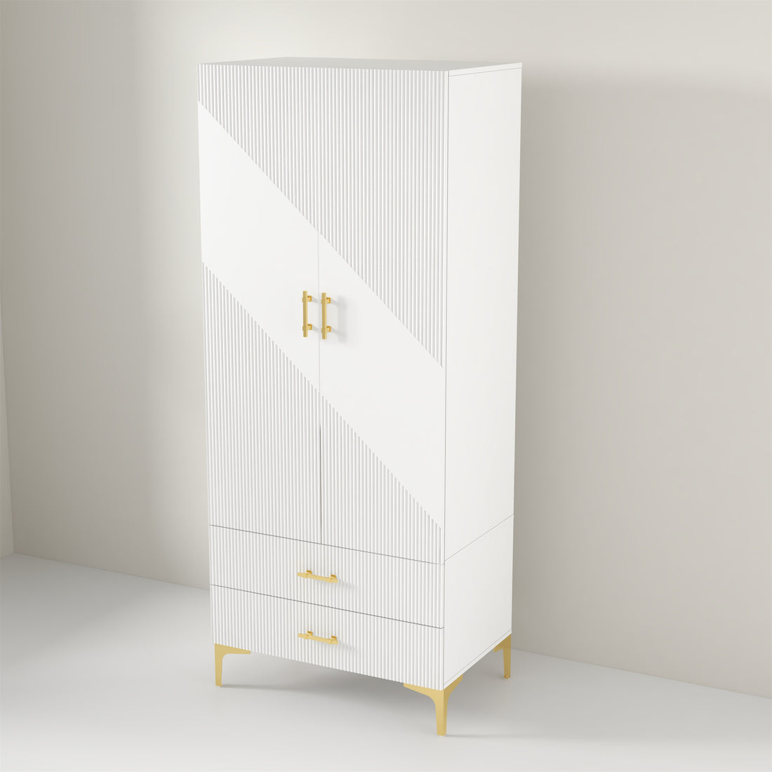Wood Armoire With 2 Drawers,White - White Gold