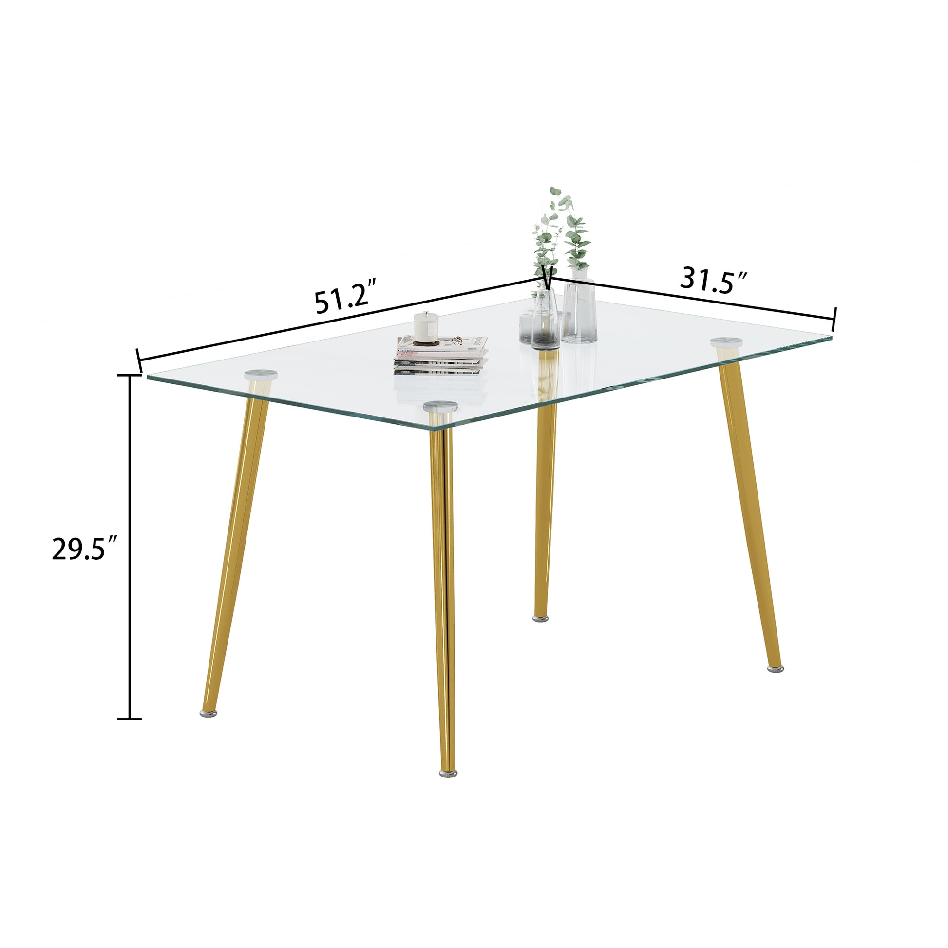 0.32" Thick Tempered Glass Top Dining Table With Gold Stainless Steel Legs Gold Tempered Glass