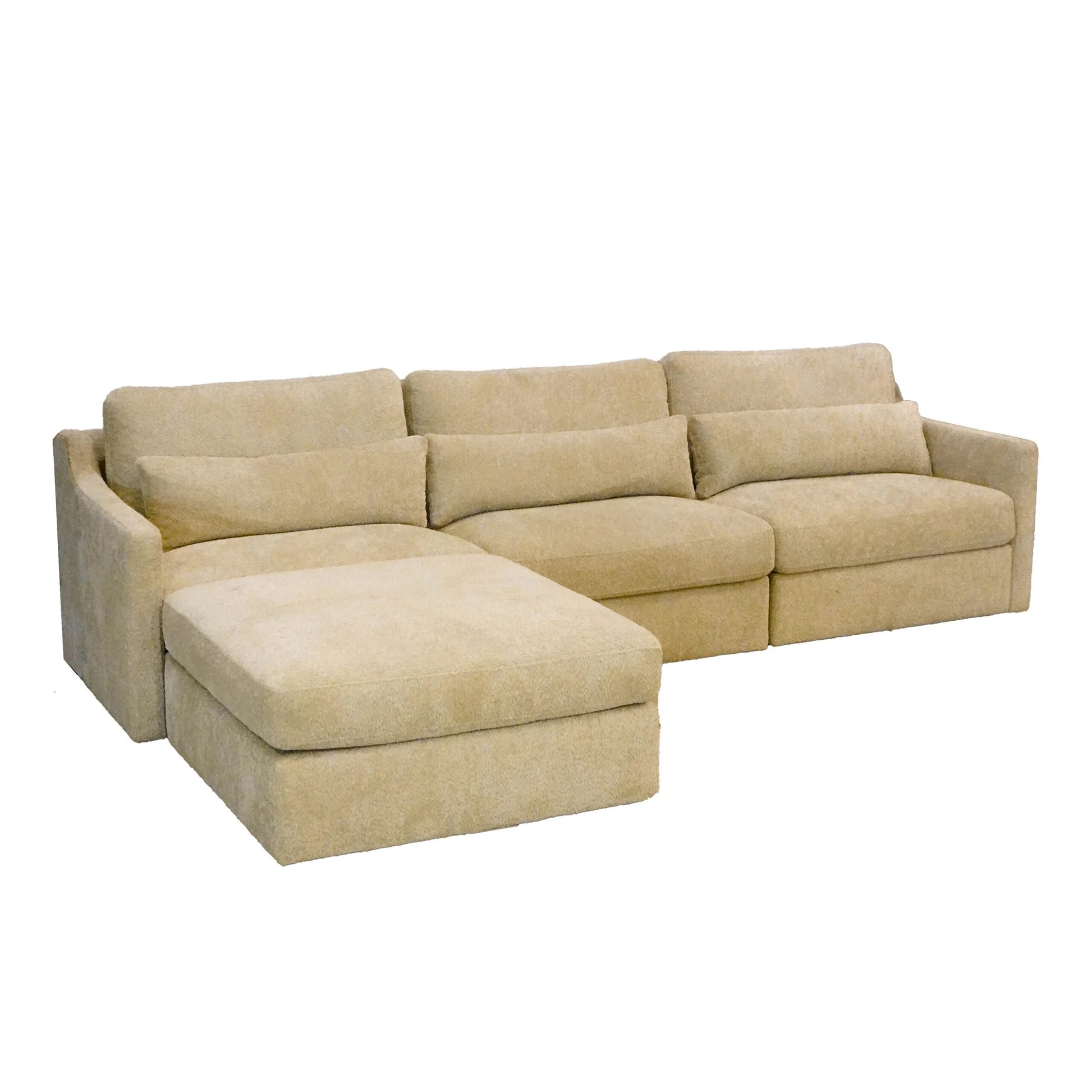 Living Room Ottoman, Soft Linen Fabric Upholstered Ottoman 1 Pc With Thick Padded Cushion, Biege Beige Wood Primary Living Space Medium Soft Backless Solid Beige Contemporary,Modern Cube Armless Wood Fabric