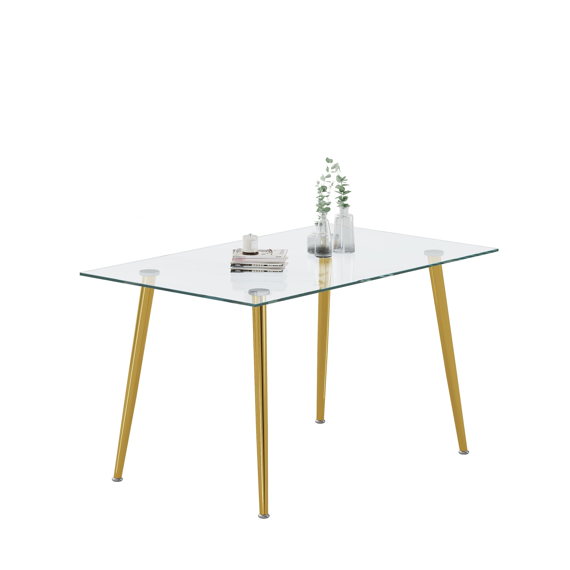 0.32" Thick Tempered Glass Top Dining Table With Gold Stainless Steel Legs Gold Tempered Glass