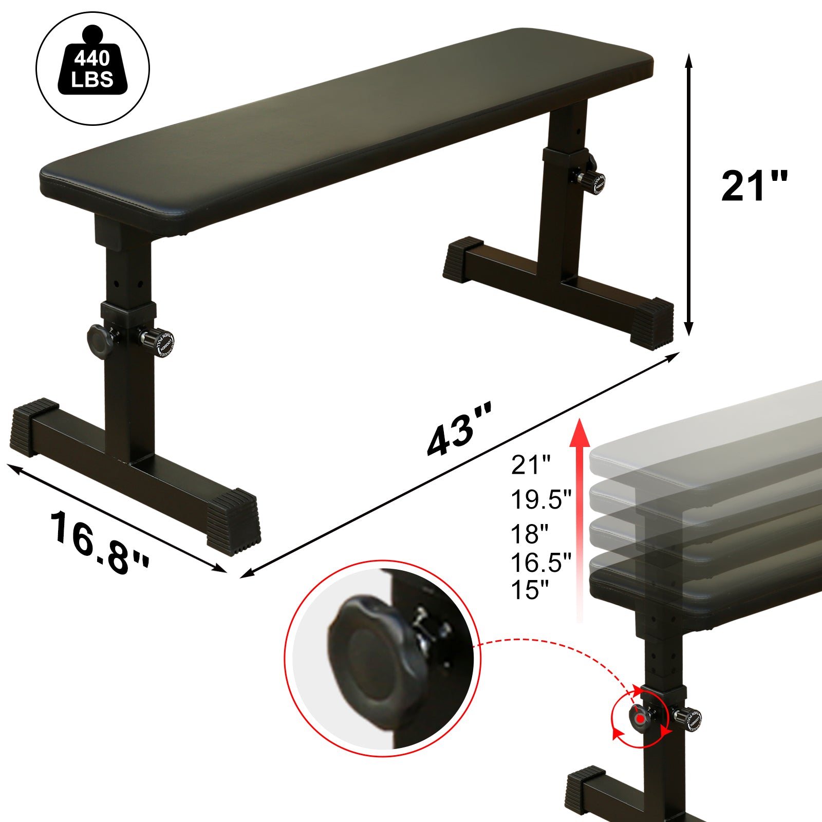 The Flat Weight Bench For Strength Training W 5 Level Adjustable Height Indoor Fitness Black Gym Steel