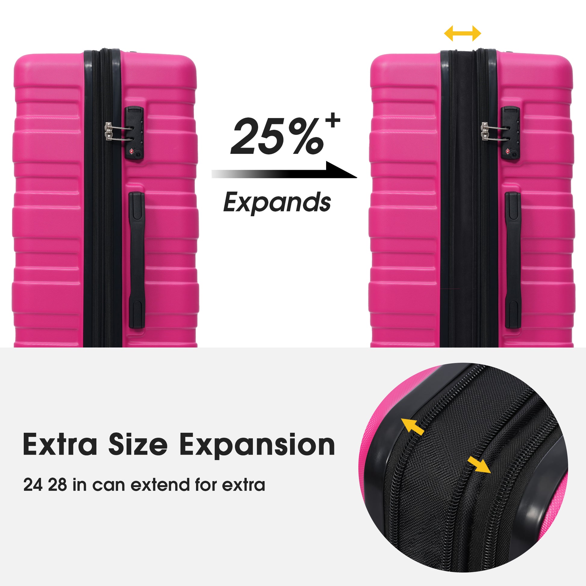 Luggage With Tsa Lock Spinner Wheels Hardside Expandable Luggage Travel Suitcase Check In Luggage Abs 28" Pink Abs