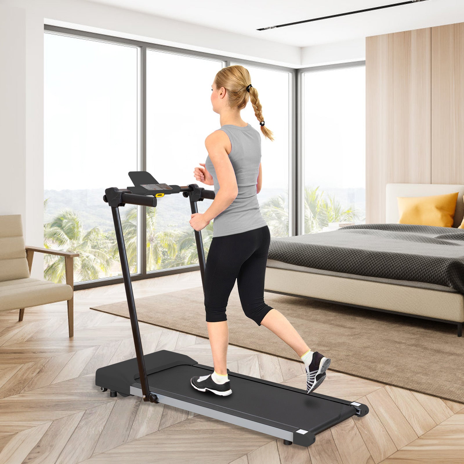 Treadmills For Home, Treadmill With Led For Walking & Running Black Iron