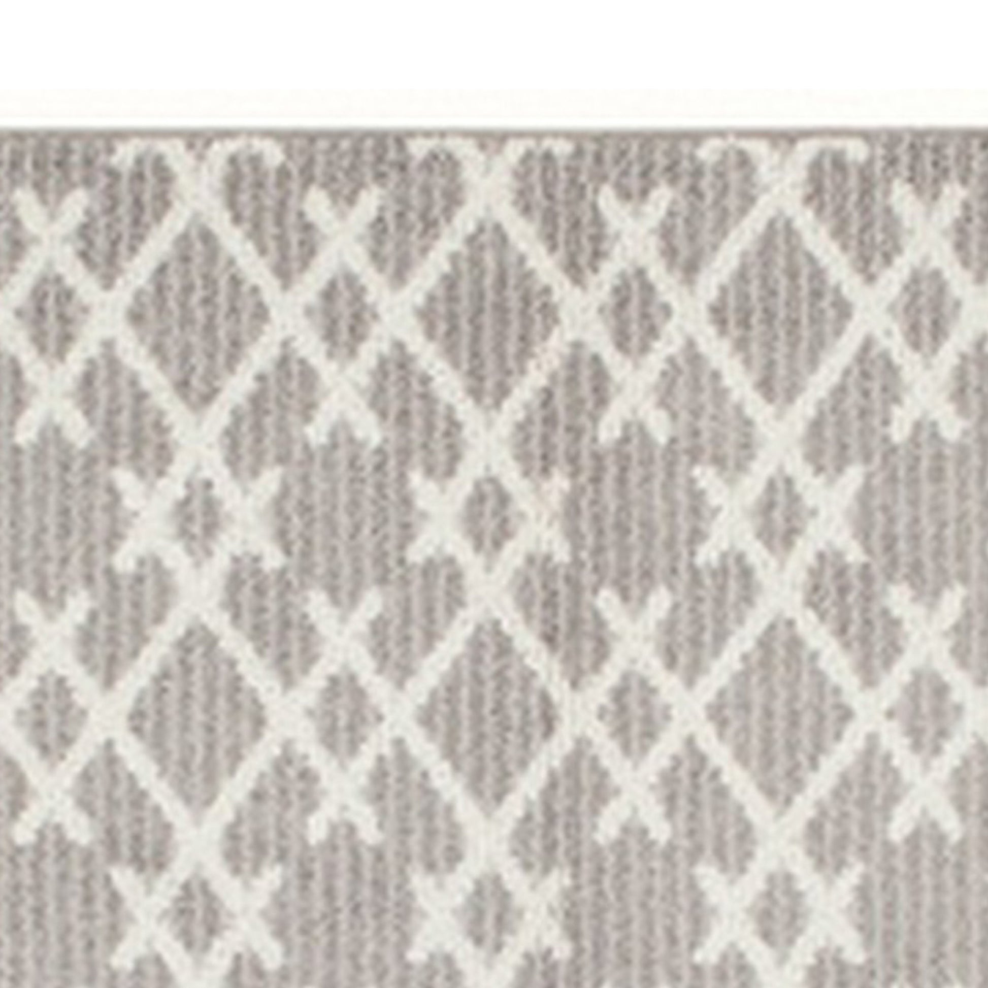 5 X 7 Fabric Floor Area Rug, Diamond, Symmetrical, Medium, Gray, Ivory Off White Gray Fabric