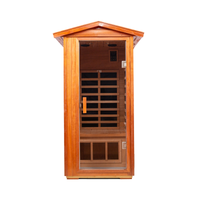 One Person Far Infrared Khaya Outdoor Sauna Room Natural Metal & Wood