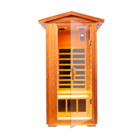 One Person Far Infrared Khaya Outdoor Sauna Room Natural Metal & Wood