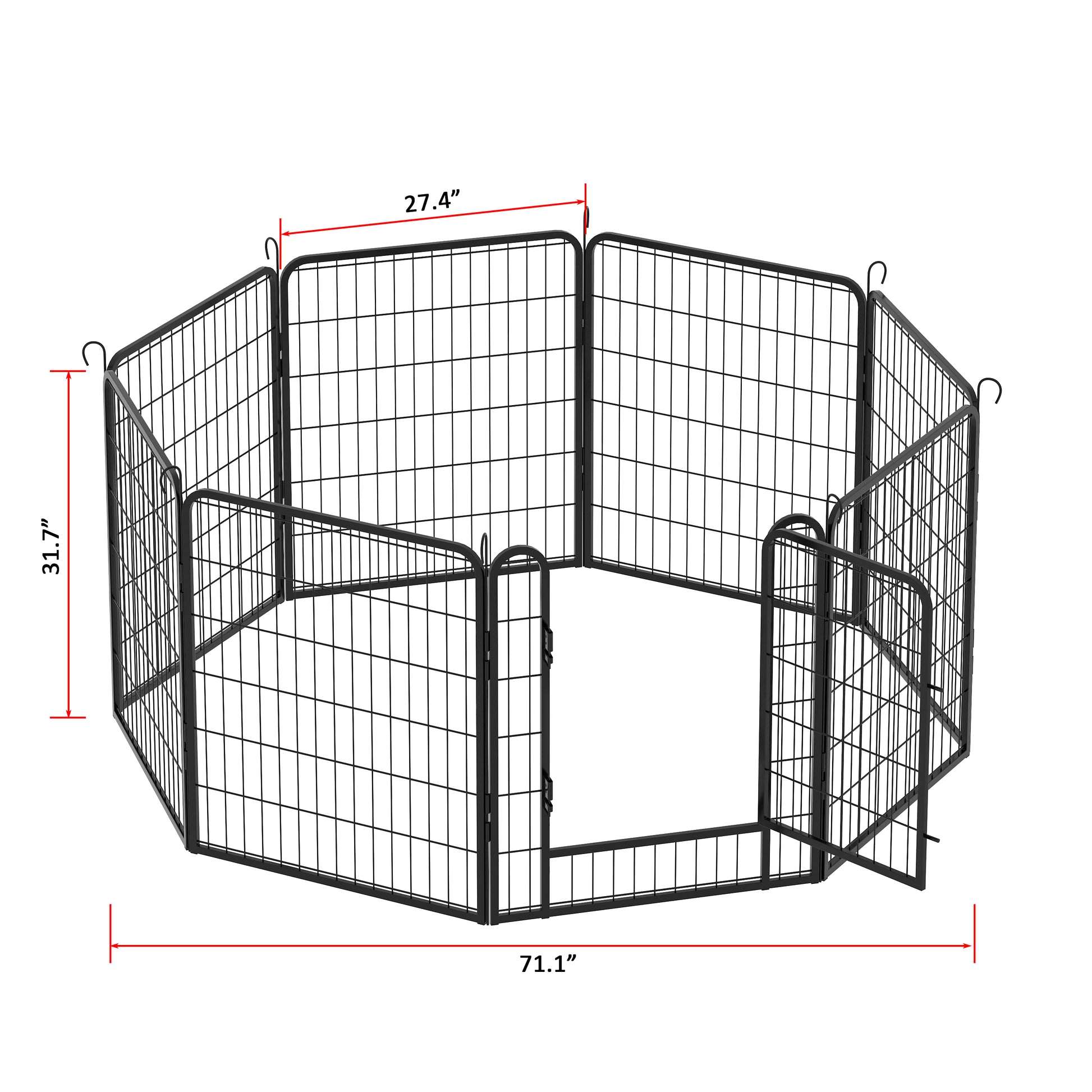 8 Panels Heavy Duty Metal Playpen With Door,31.7"H Dog Fence Pet Exercise Pen For Outdoor, Indoor Black Metal