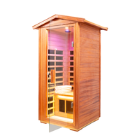 One Person Far Infrared Khaya Outdoor Sauna Room Natural Metal & Wood