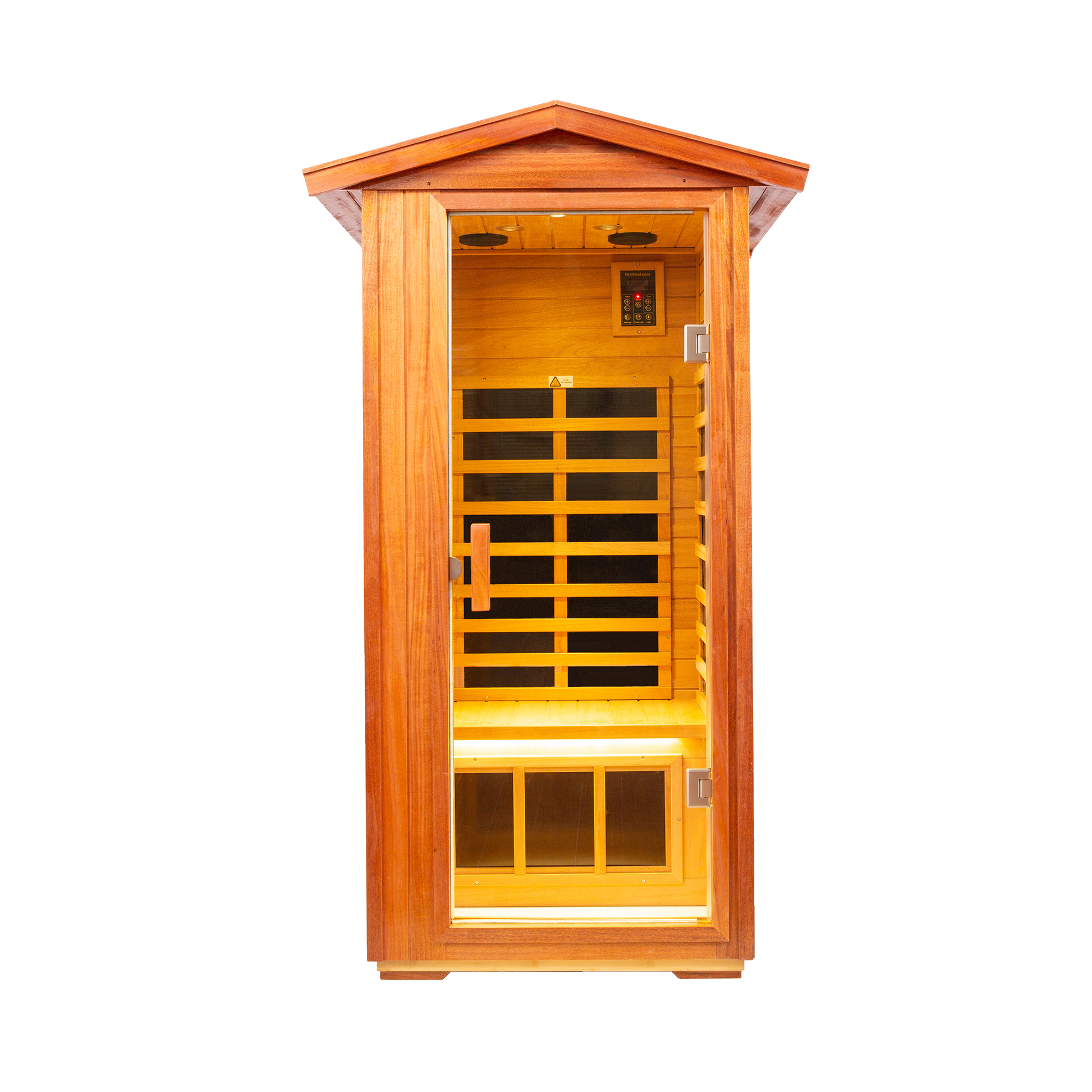 One Person Far Infrared Khaya Outdoor Sauna Room Natural Metal & Wood