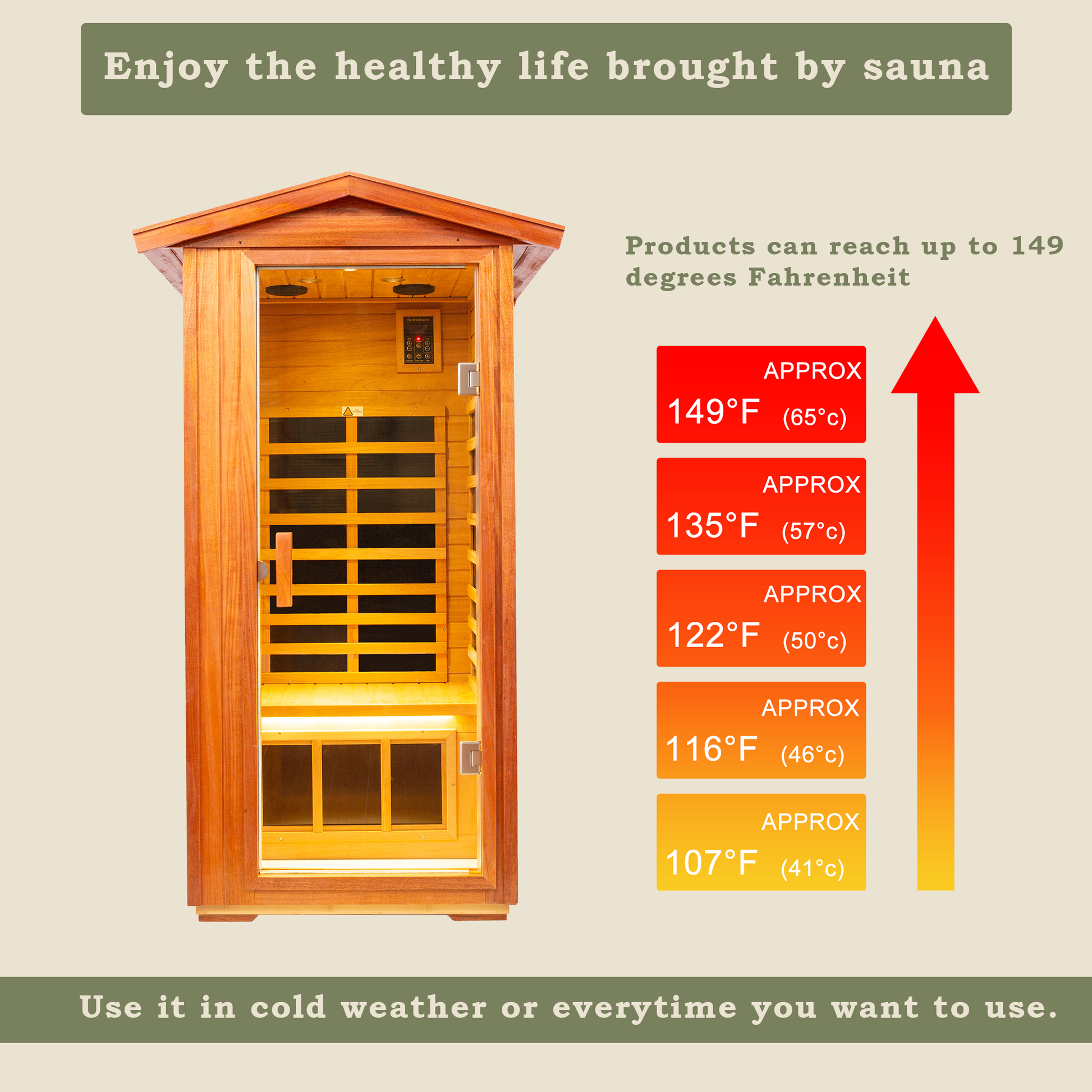 One Person Far Infrared Khaya Outdoor Sauna Room Natural Metal & Wood