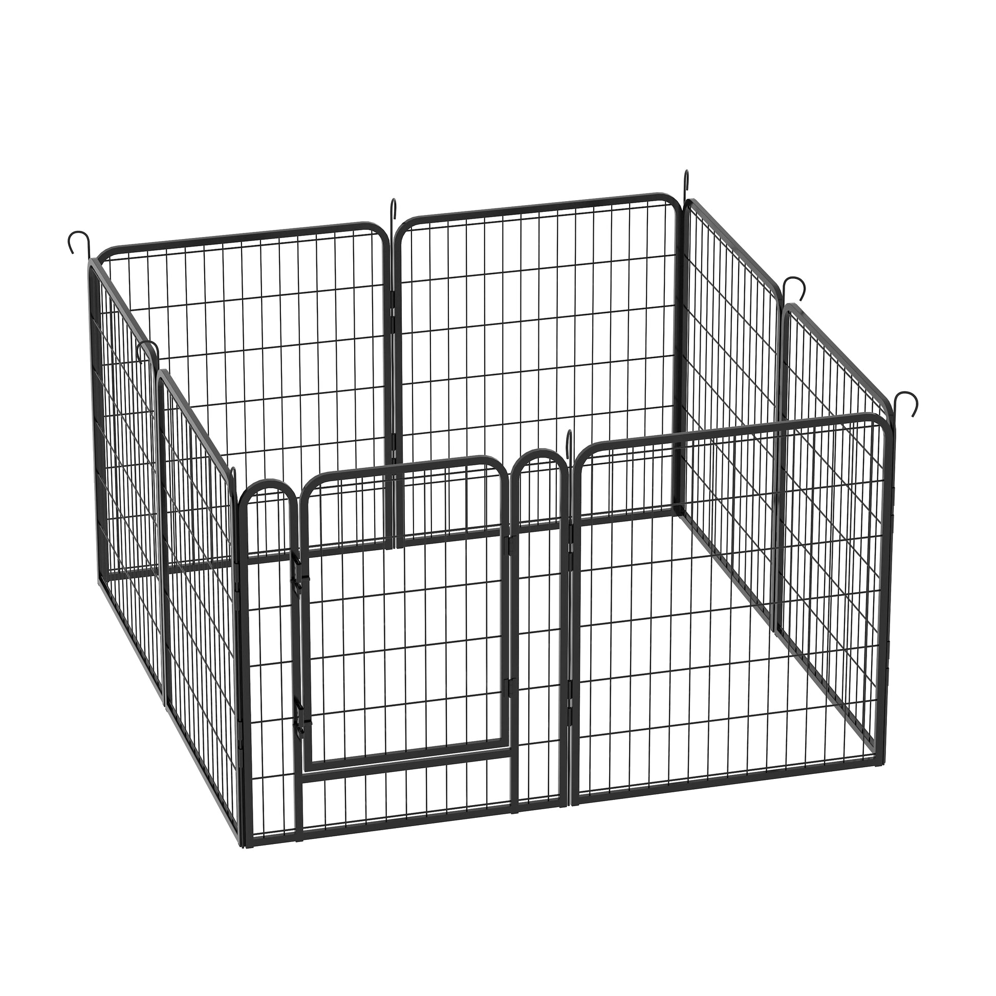 8 Panels Heavy Duty Metal Playpen With Door,31.7"H Dog Fence Pet Exercise Pen For Outdoor, Indoor Black Metal