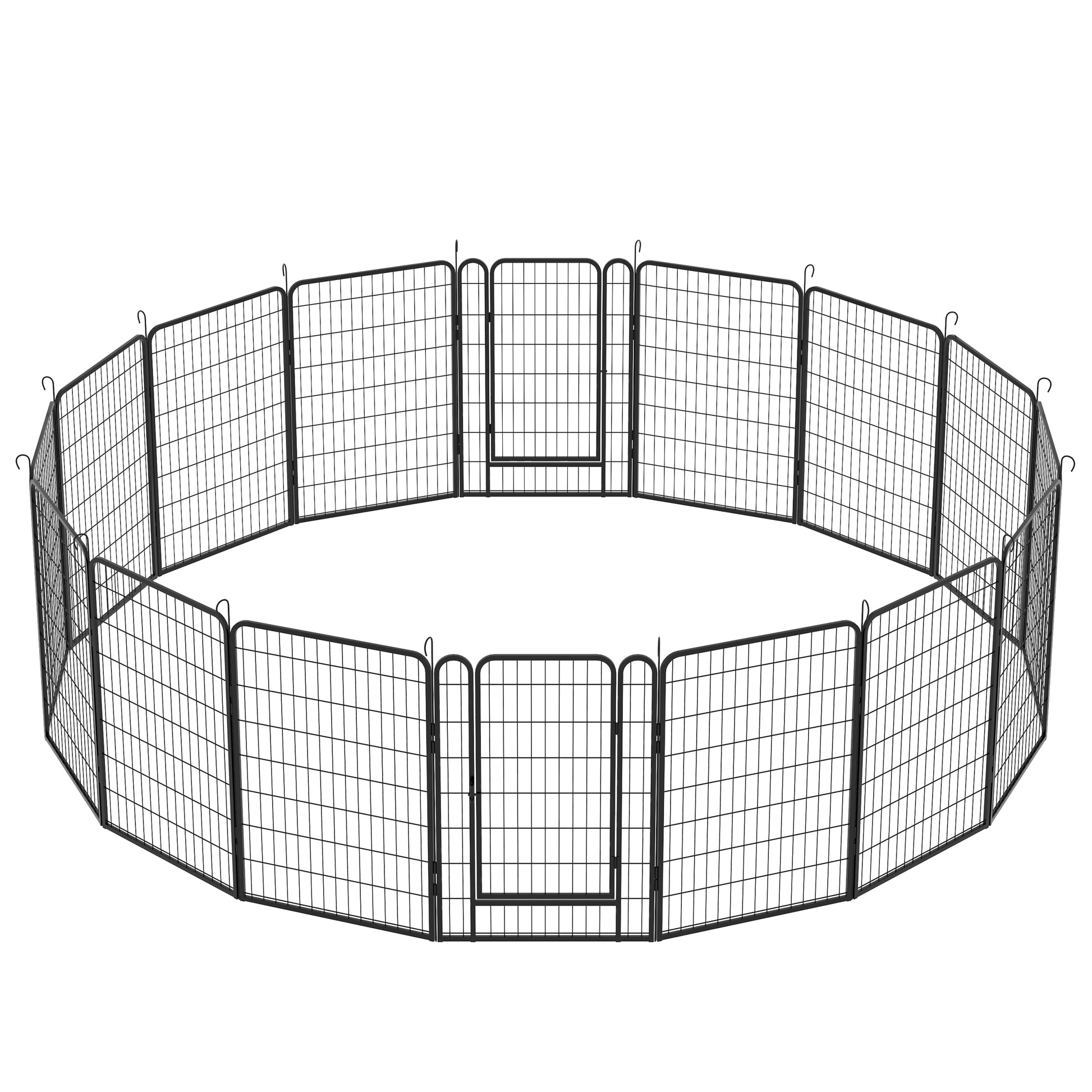 16 Panels Heavy Duty Metal Playpen With Door,39.37"H Dog Fence Pet Exercise Pen For Outdoor Black Metal