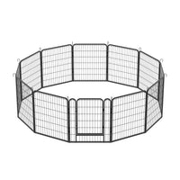 12 Panels Heavy Duty Metal Playpen With Door,31.7"H Dog Fence Pet Exercise Pen For Outdoor Black Metal