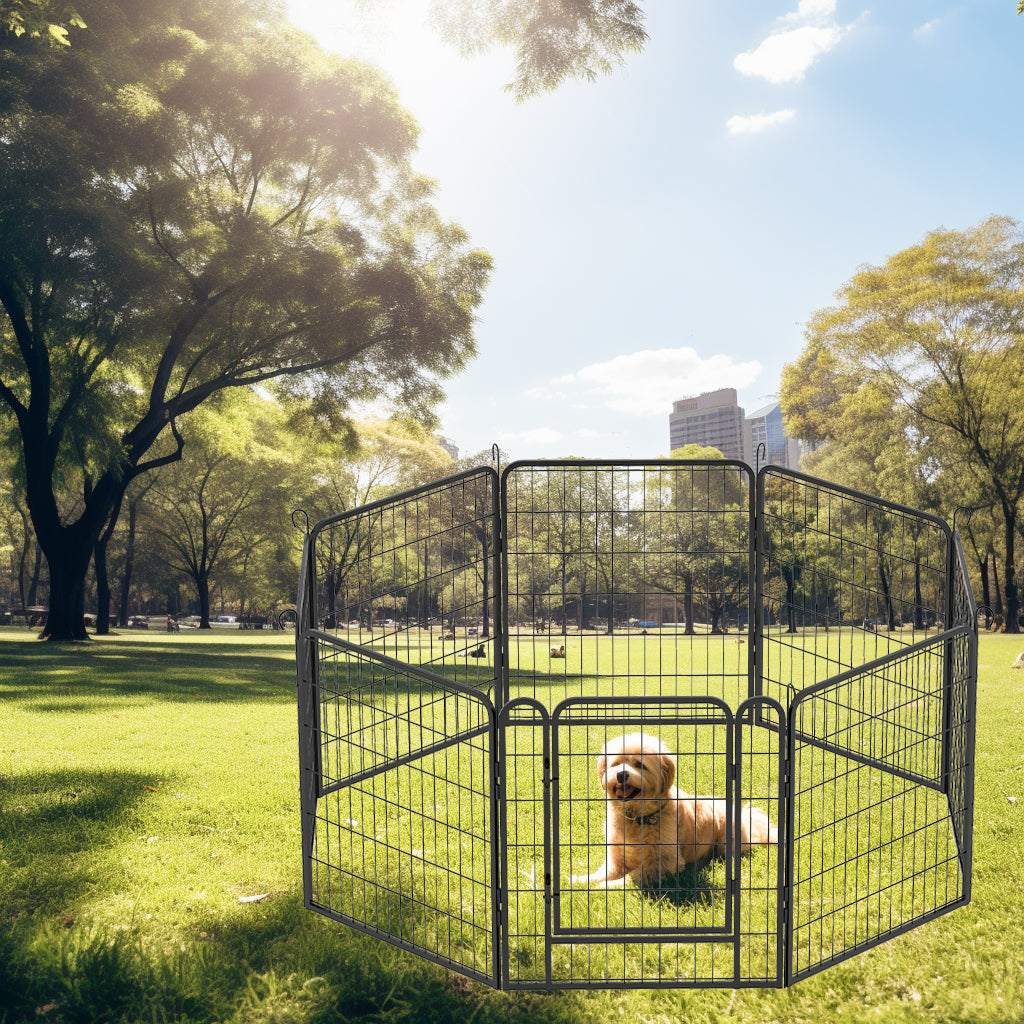 8 Panels Heavy Duty Metal Playpen With Door,31.7"H Dog Fence Pet Exercise Pen For Outdoor, Indoor Black Metal