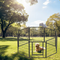 8 Panels Heavy Duty Metal Playpen With Door,31.7"H Dog Fence Pet Exercise Pen For Outdoor, Indoor Black Metal