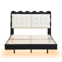 Full Size Upholstery Platform Bed Frame With Led Light Strips And Built In Storage Space,Black Black Upholstered