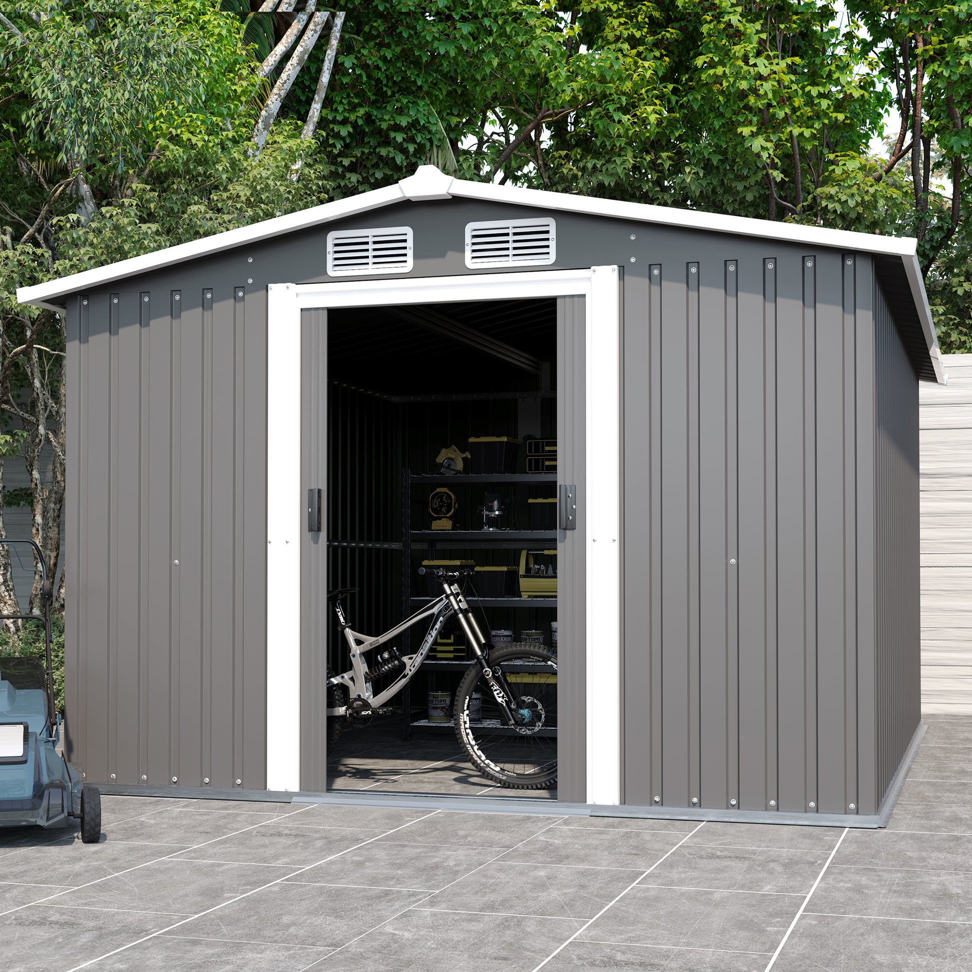 Patio, Lawn & Garden,Metal Outdoor Storage Shed 10Ft X 8Ft, Clearance With Lockable Door Metal Garden Shed Steel Anti Corrosion Storage House Waterproof Tool Shed For Backyard Patio, Lawn And Garden Grey Year Round Use Metal