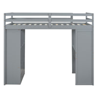 Twin Size Loft Bed With Large Shelves, Writing Desk And Led Light, Gray Gray Solid Wood Mdf