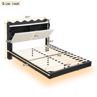 Full Size Upholstery Platform Bed Frame With Led Light Strips And Built In Storage Space,Black Black Upholstered