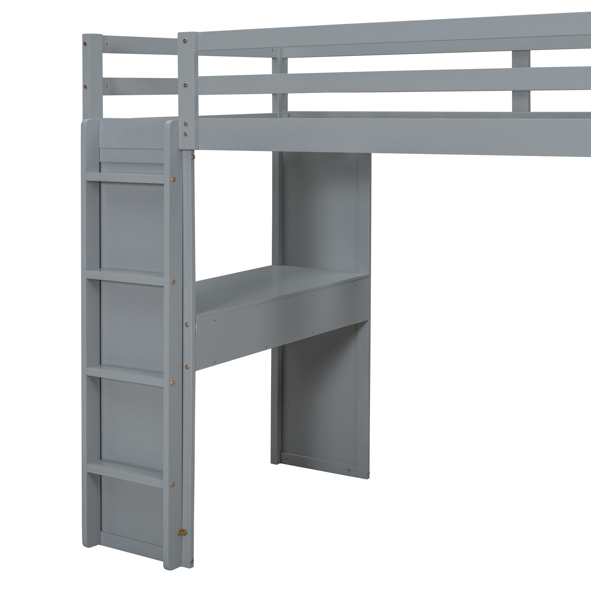 Twin Size Loft Bed With Large Shelves, Writing Desk And Led Light, Gray Gray Solid Wood Mdf