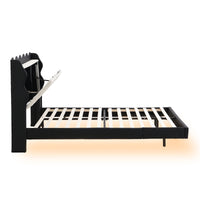 Full Size Upholstery Platform Bed Frame With Led Light Strips And Built In Storage Space,Black Black Upholstered