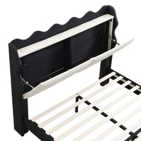 Full Size Upholstery Platform Bed Frame With Led Light Strips And Built In Storage Space,Black Black Upholstered