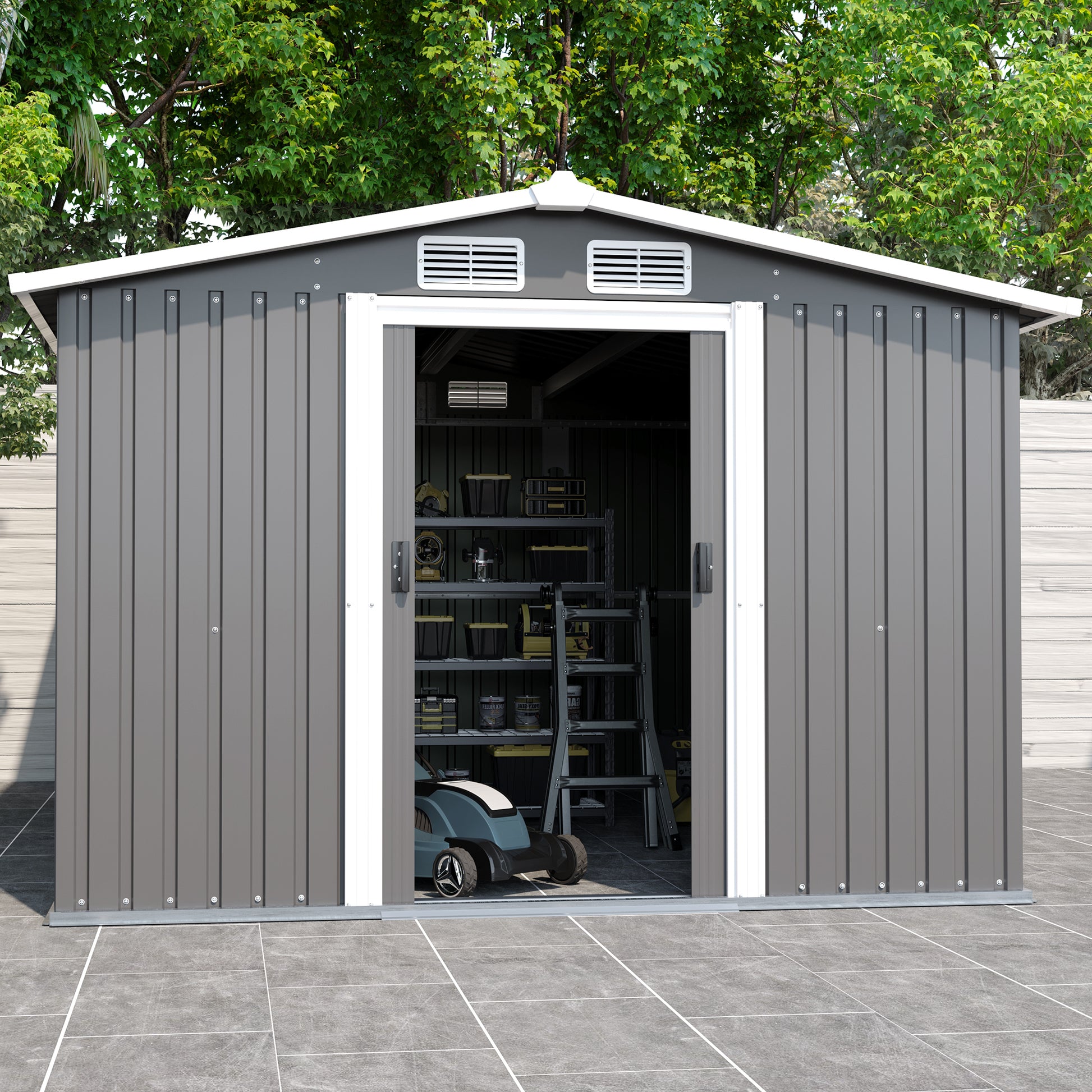 Patio, Lawn & Garden,Metal Outdoor Storage Shed 10Ft X 8Ft, Clearance With Lockable Door Metal Garden Shed Steel Anti Corrosion Storage House Waterproof Tool Shed For Backyard Patio, Lawn And Garden Grey Year Round Use Metal