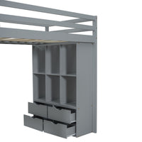 Twin Size Loft Bed With Large Shelves, Writing Desk And Led Light, Gray Gray Solid Wood Mdf