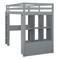 Twin Size Loft Bed With Large Shelves, Writing Desk And Led Light, Gray Gray Solid Wood Mdf